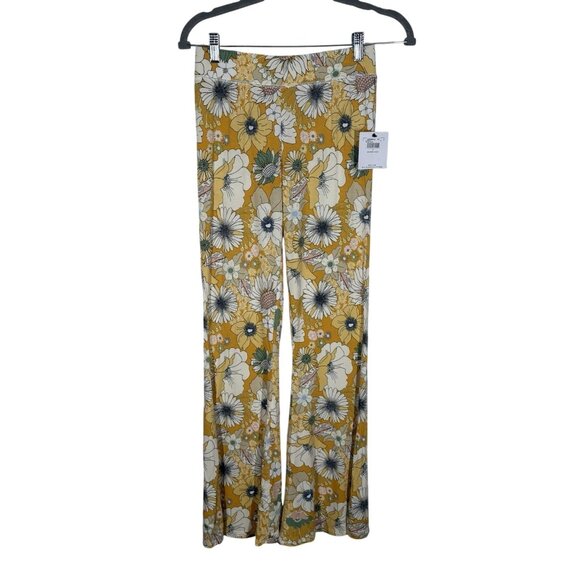 O’Neill Women S Yellow Boho Beach Retro Y2K Daisy Belle Floral Flare Pants NWT - Picture 2 of 13